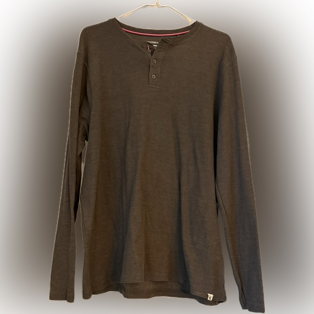 International Report XL/TG Gray Men's Long sleeve Henly t shirt with buttons